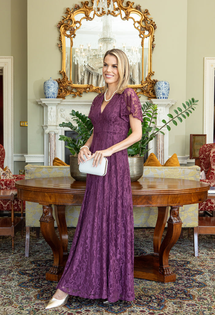 Lace V-Neck Angel Sleeve Maxi Dress