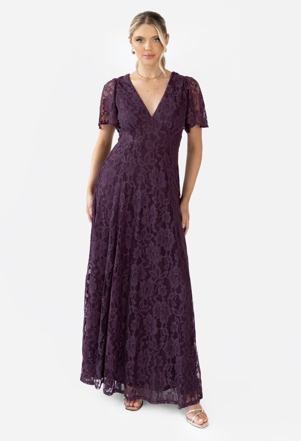 Lace V-Neck Angel Sleeve Maxi Dress