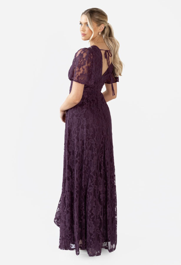 Lace V-Neck Angel Sleeve Maxi Dress