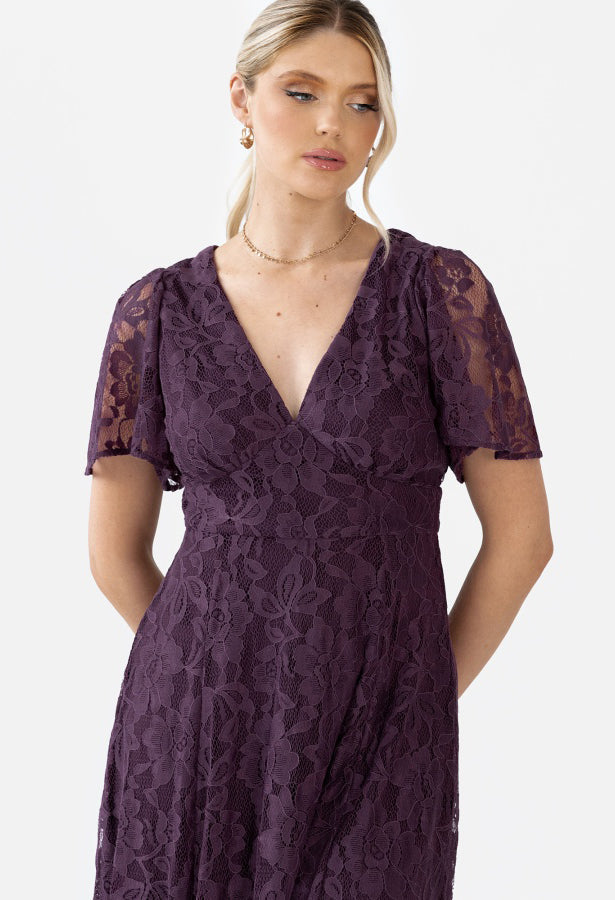 Lace V-Neck Angel Sleeve Maxi Dress