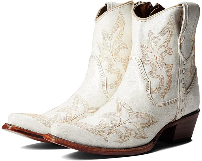 Ladies Pearl Embroidery & Zipper Ankle Booties