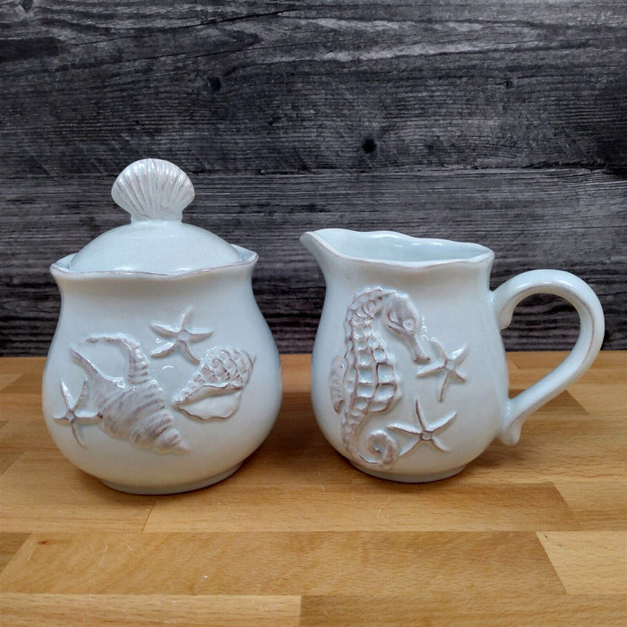 Laguna Coastal Shell Cream & Sugar Bowl Blue Nautical Sea Life by Blue Sky