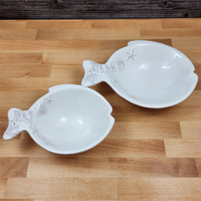 Laguna Coastal White Set of Fish Bowls Ocean Sea Shells Conch By Blue Sky
