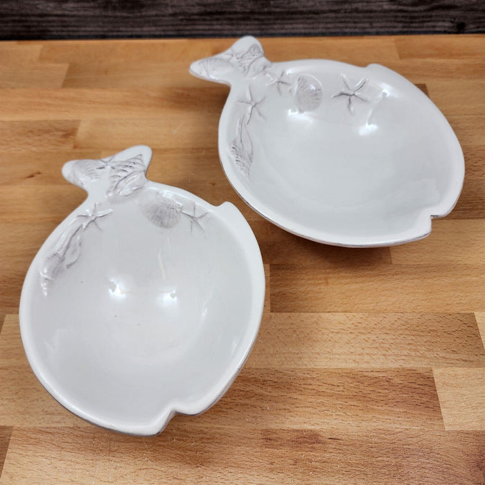 Laguna Coastal White Set of Fish Bowls Ocean Sea Shells Conch By Blue Sky