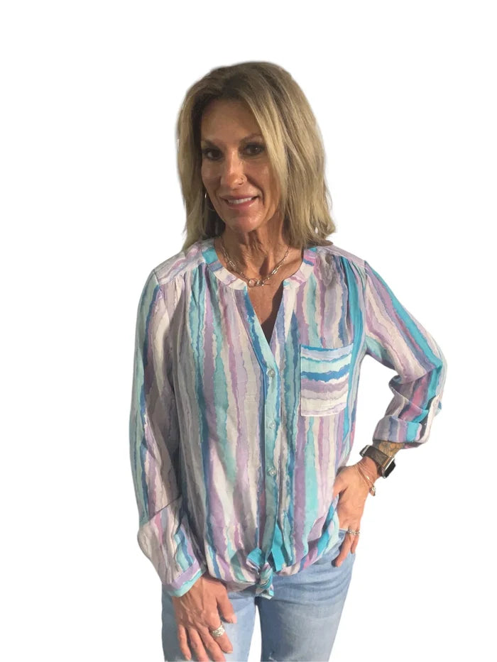Lapse Orchid Long Sleeve Button Front Blouse