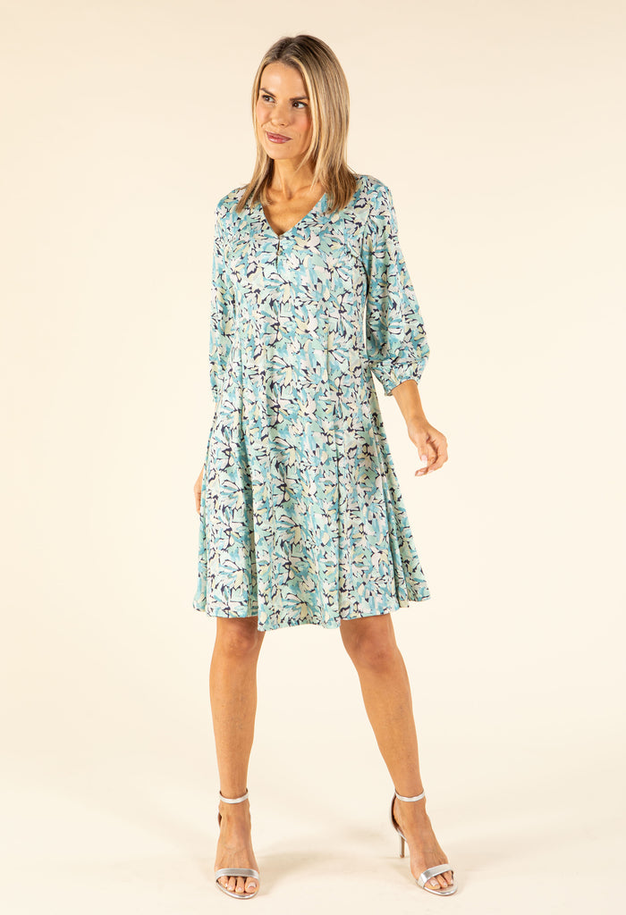Leaf Print V-Neck Dress