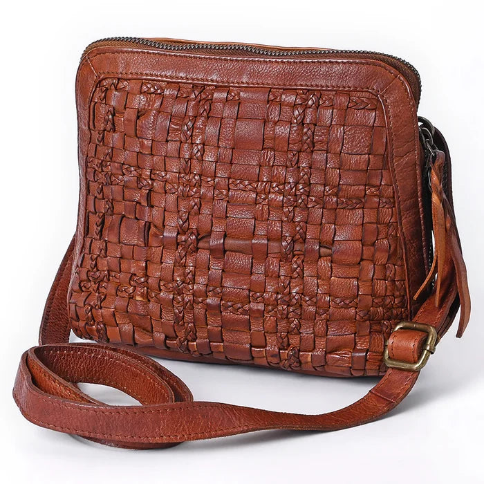 Leather Woven Crossbody
