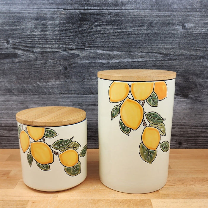Lemon Bloom Fruit Canister Embossed Set by Blue Sky 4" & 7" Kitchen Home Décor