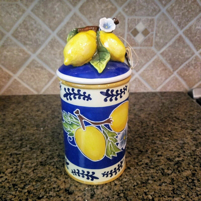 Lemon Fruit Canister Jar Kitchen Storage Home Accent Ceramic Goldminc Blue Sky