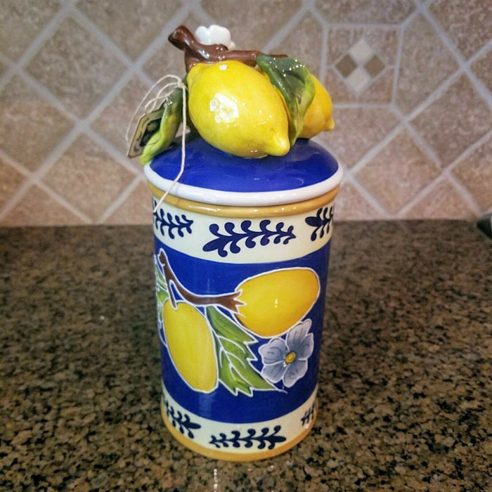 Lemon Fruit Canister Jar Kitchen Storage Home Accent Ceramic Goldminc Blue Sky