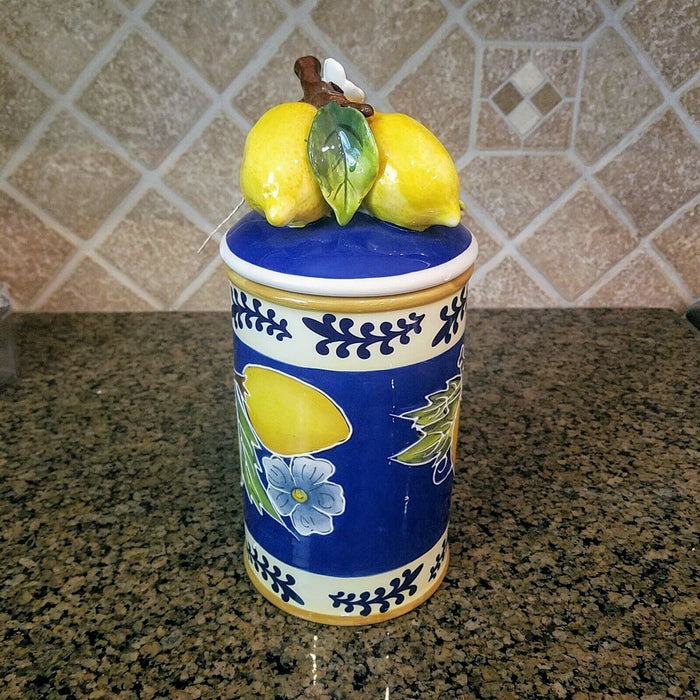 Lemon Fruit Canister Jar Kitchen Storage Home Accent Ceramic Goldminc Blue Sky