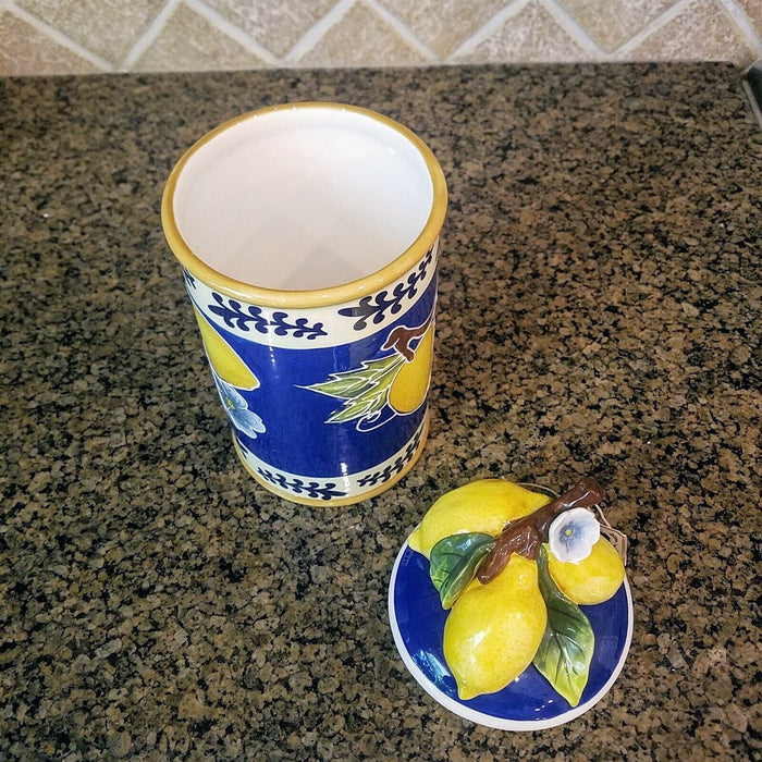 Lemon Fruit Canister Jar Kitchen Storage Home Accent Ceramic Goldminc Blue Sky