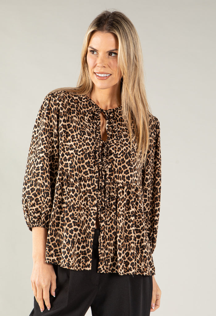 Leopard Tie Detail Blouse