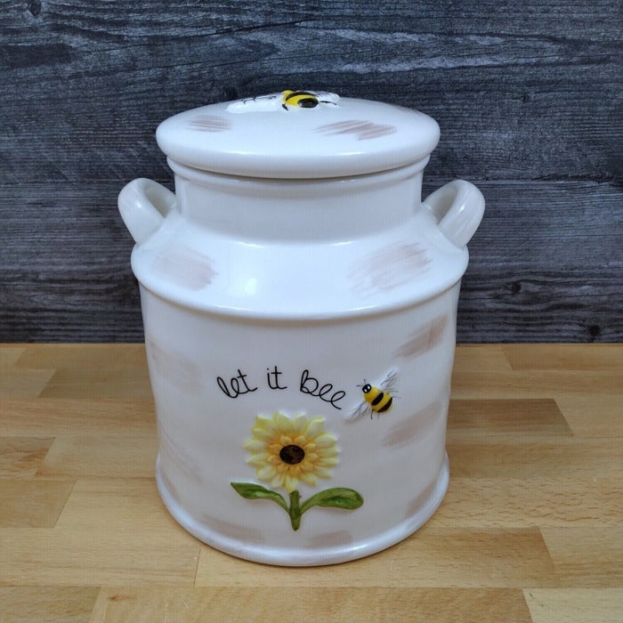 Let it Bee Saying ceramic Cookie Jar with Yellow Honey Bee & Sunflowers Canister