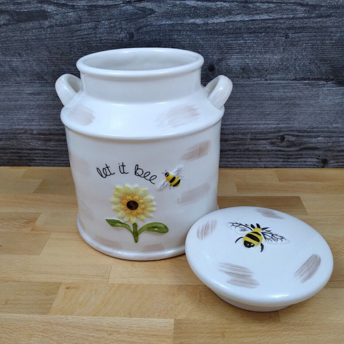 Let it Bee Saying ceramic Cookie Jar with Yellow Honey Bee & Sunflowers Canister