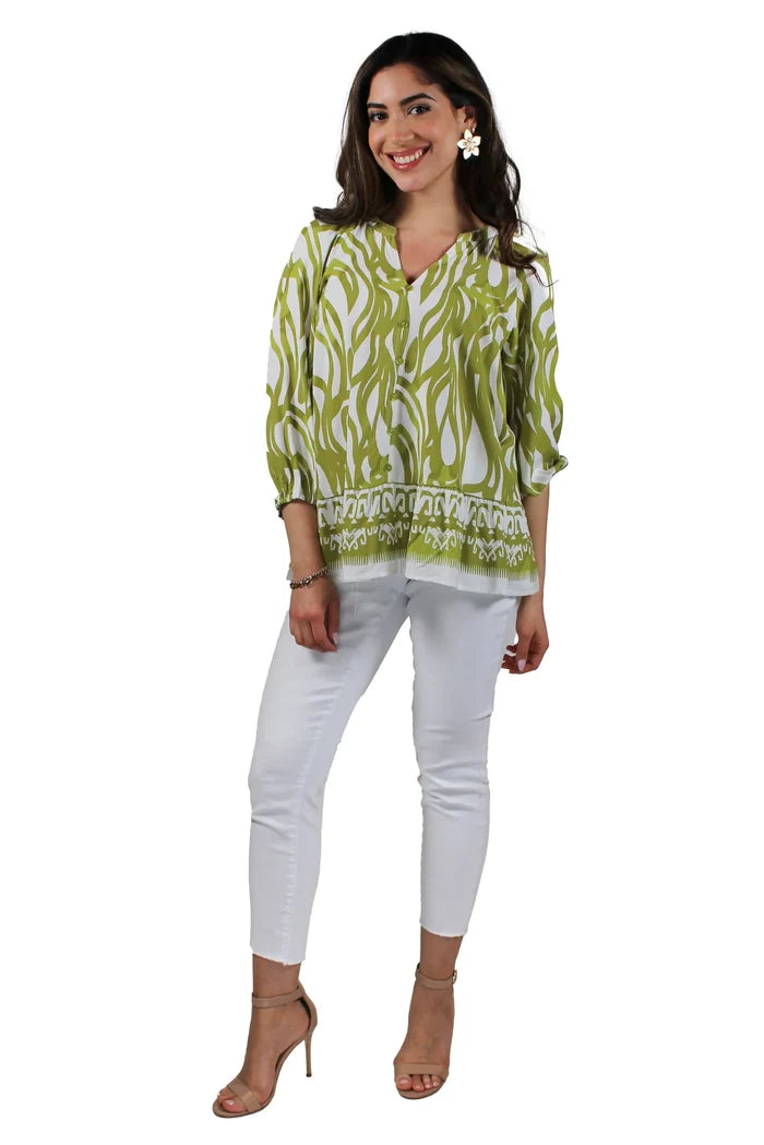 Lime V-Neck Button Front Blouse Baby Doll