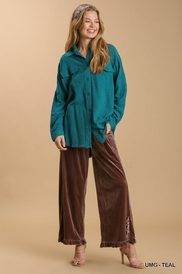 Linen Blend Collared Button Down L/S
