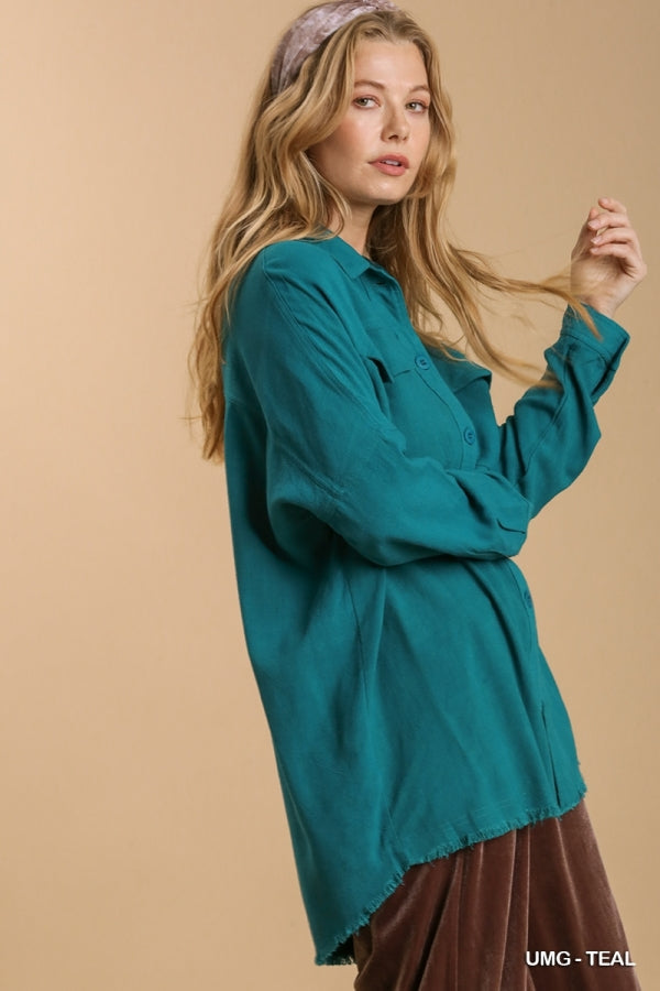 Linen Blend Collared Button Down L/S