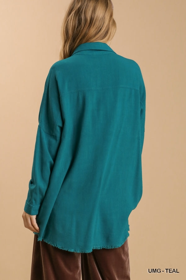 Linen Blend Collared Button Down L/S