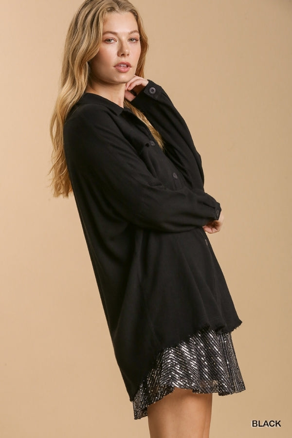 Linen Blend Collared Button Down L/S