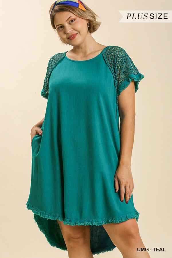 Linen Blend Crochet Dress
