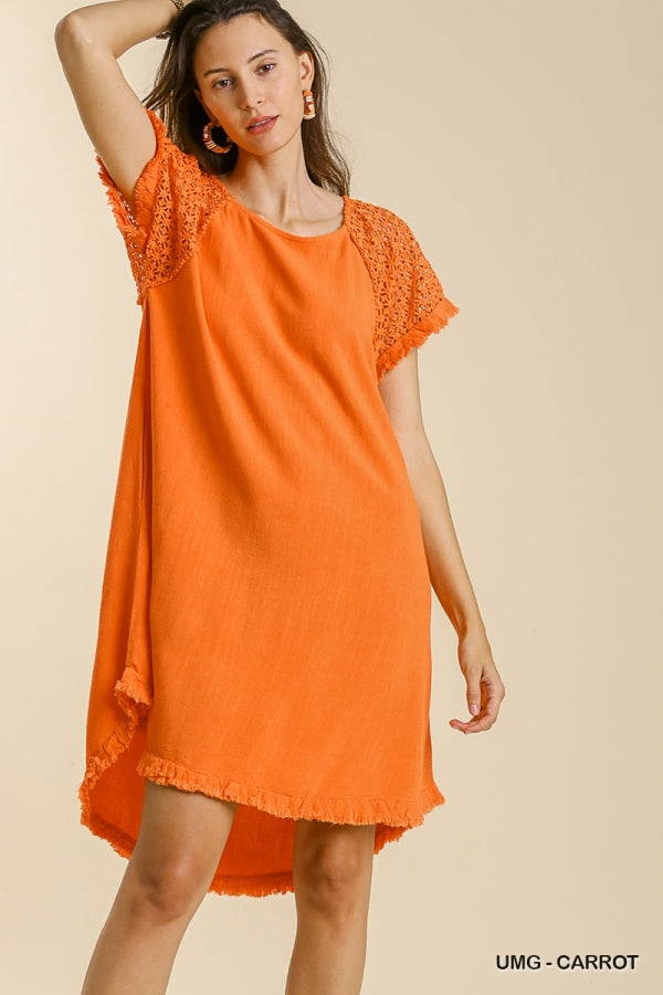 Linen Blend Crochet Dress