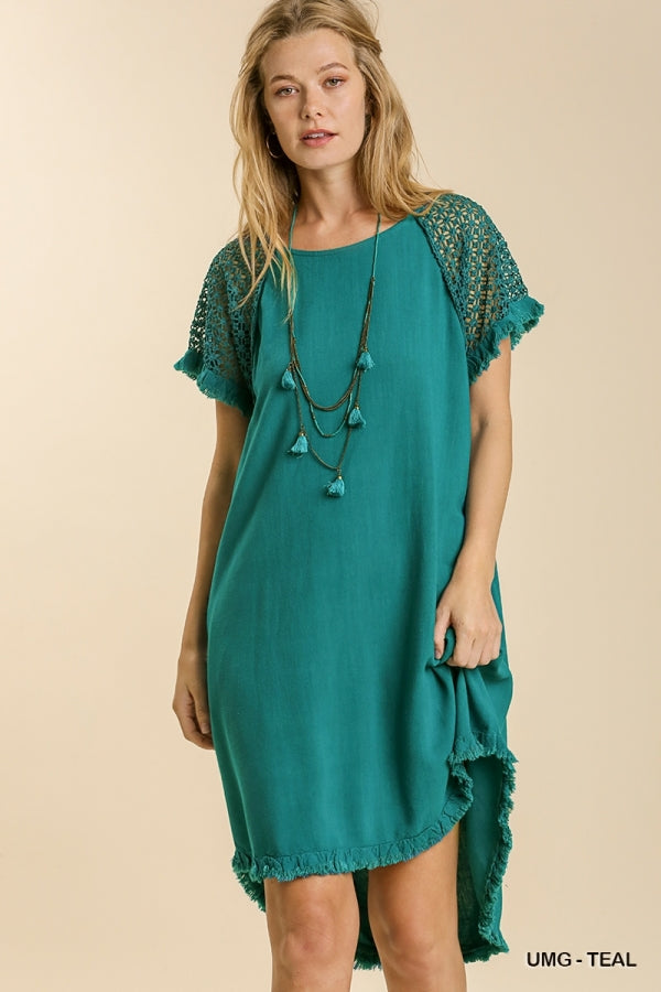 Linen Blend Crochet Dress