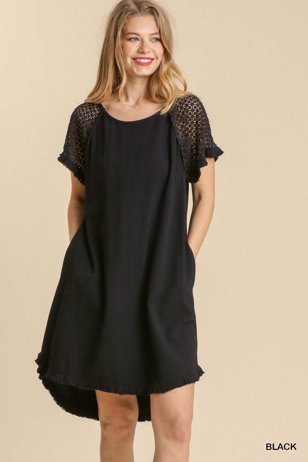 Linen Blend Crochet Dress