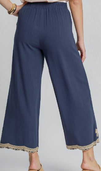 Linen Blend Embroidered Pants (2 Colors)