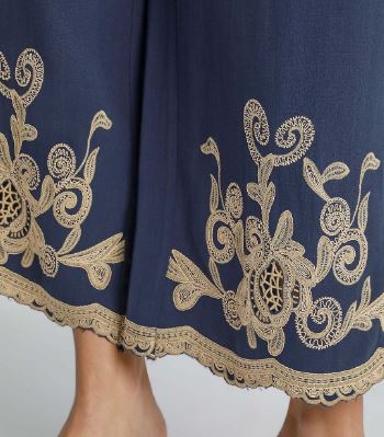 Linen Blend Embroidered Pants (2 Colors)