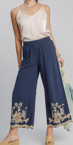 Linen Blend Embroidered Pants (2 Colors)