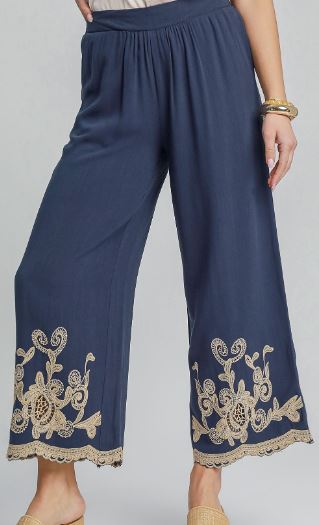 Linen Blend Embroidered Pants (2 Colors)