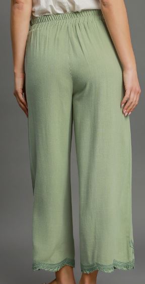Linen Blend Embroidered Pants (2 Colors)
