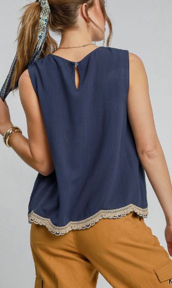 Linen Blend Embroidered Top (2 COLORS)