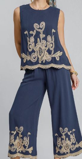 Linen Blend Embroidered Top (2 COLORS)