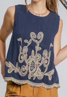 Linen Blend Embroidered Top (2 COLORS)