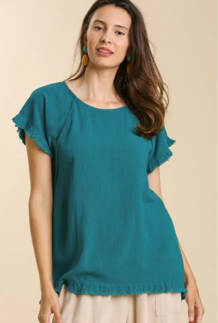Linen Blend Short Sleeve Top