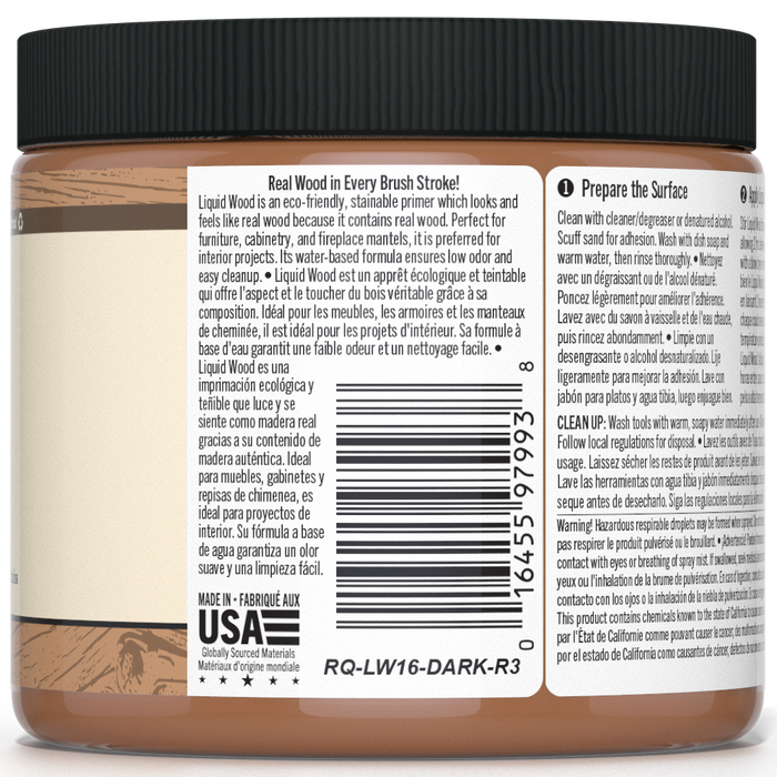 Liquid Wood Dark interior paint by Retique It shown in a close-up of the dark wood finish on a wall surface.