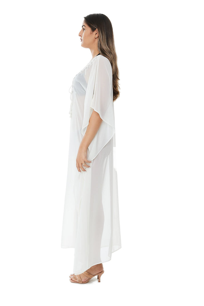 Long embellished kaftan, with slip