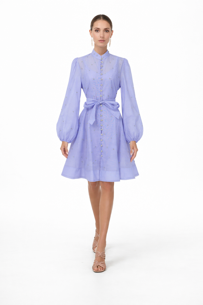 long-sleeve chiffon shirt dress with waist tie – AURORA