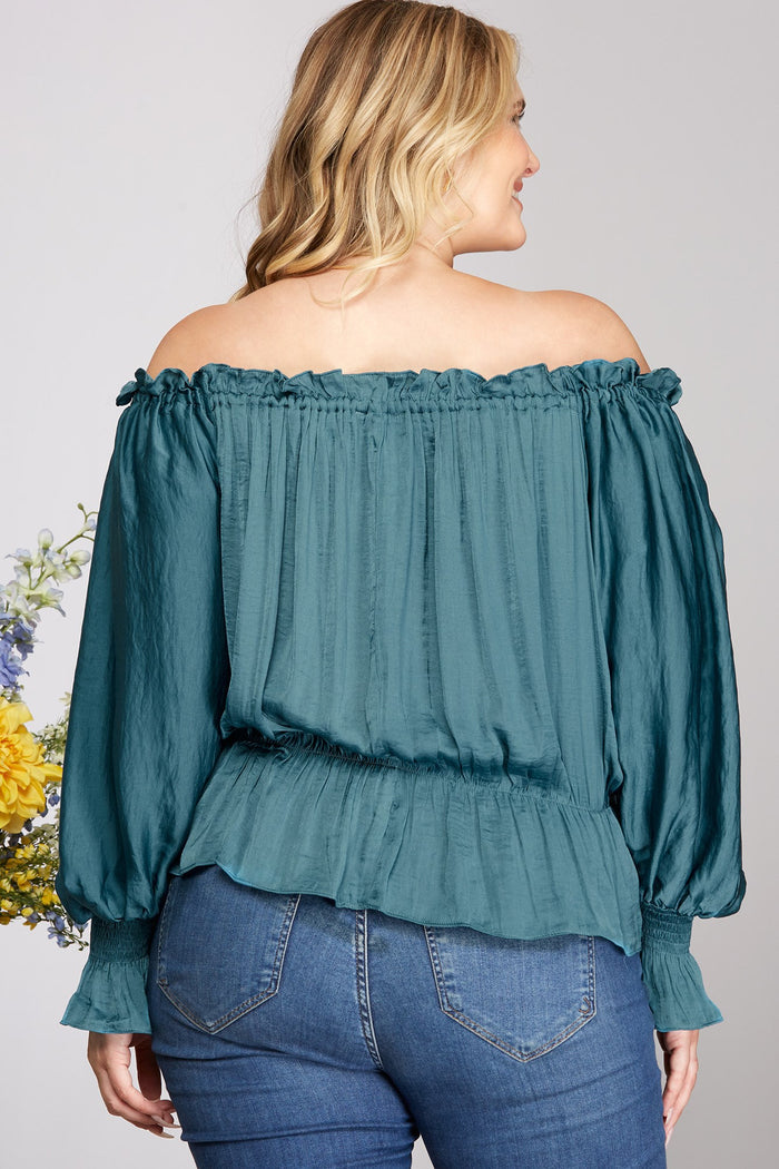 Long Sleeve Off The Shoulder Woven Top - Plus