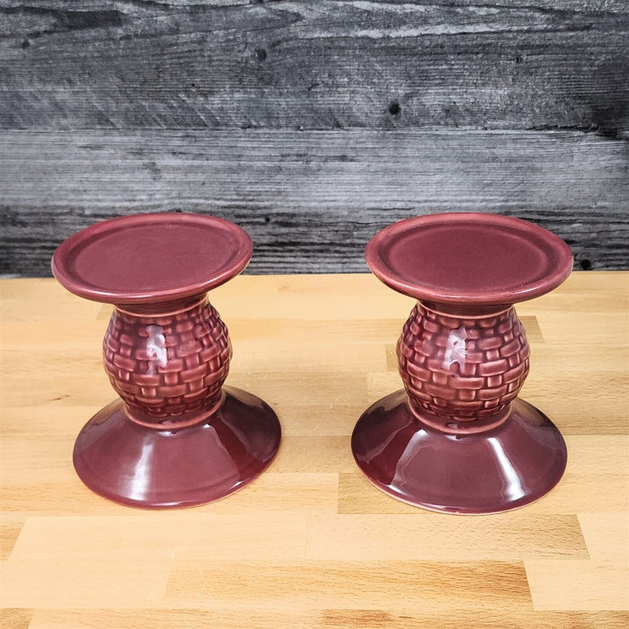 Longaberger Pedestal Candleholders Woven Tradition Paprika Set of 2 Pillar 5"
