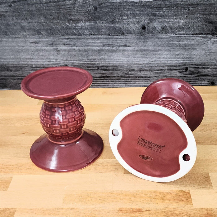 Longaberger Pedestal Candleholders Woven Tradition Paprika Set of 2 Pillar 5"
