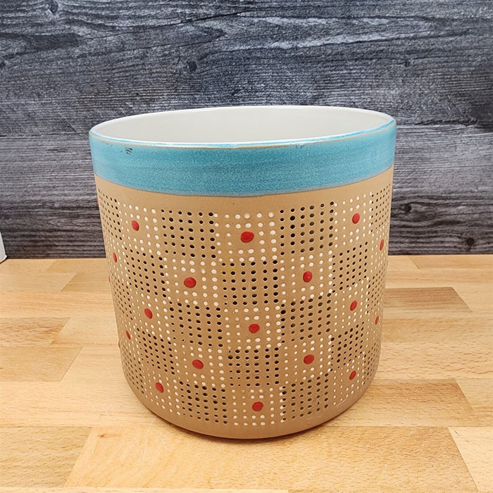 Majestic Repeat Brown White Red Dots Flower Planter 6" Canister By Blue SKy