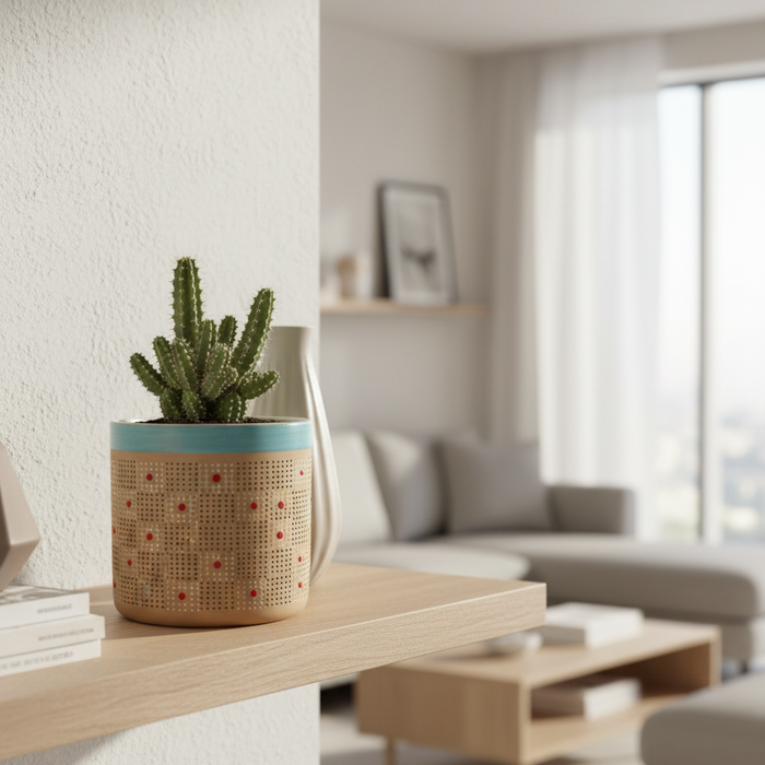Majestic Repeat Brown White Red Dots Flower Planter 6" Canister By Blue SKy