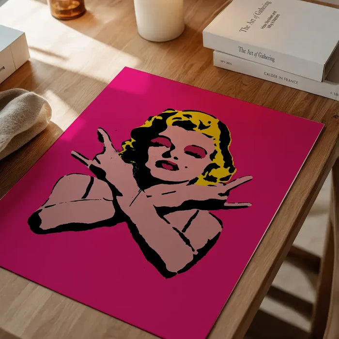 Marilyn Monroe Rock N Roll Stencil Art Graffiti Print unframed on a home office desk