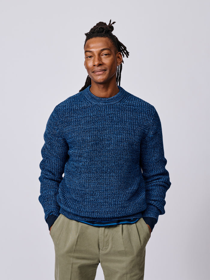 Aubin Blue Twist Martin Cotton Ribbed Crew Neck | Crew Neck