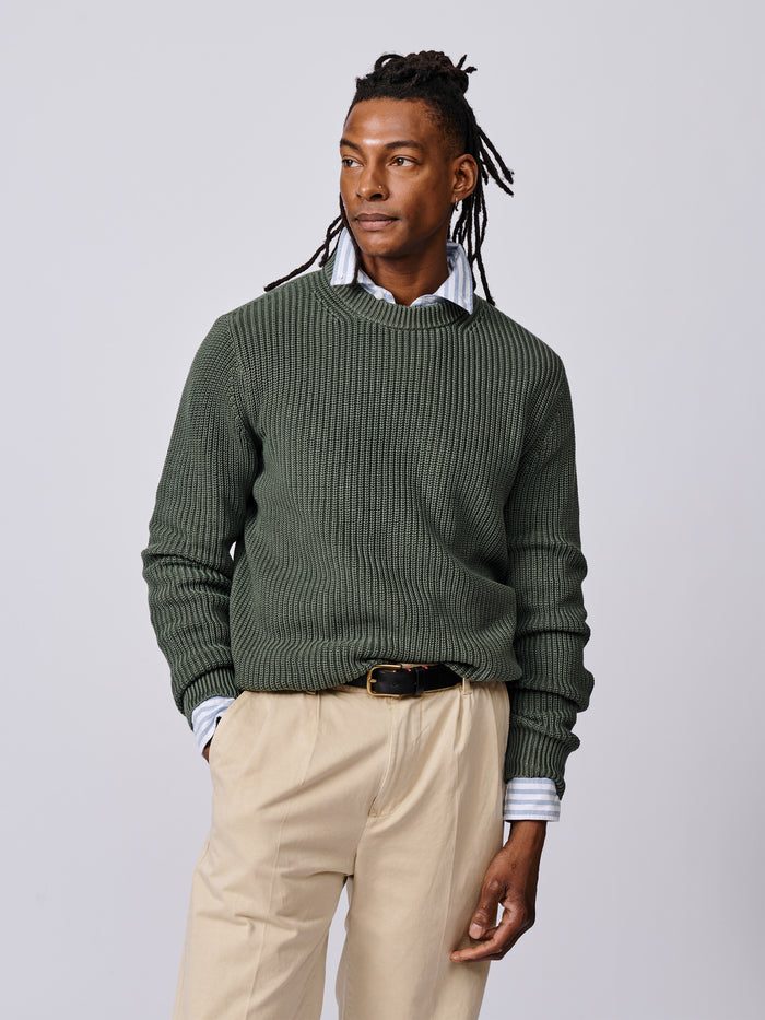 Aubin Khaki Martin Cotton Ribbed Crew Neck | Crew Neck