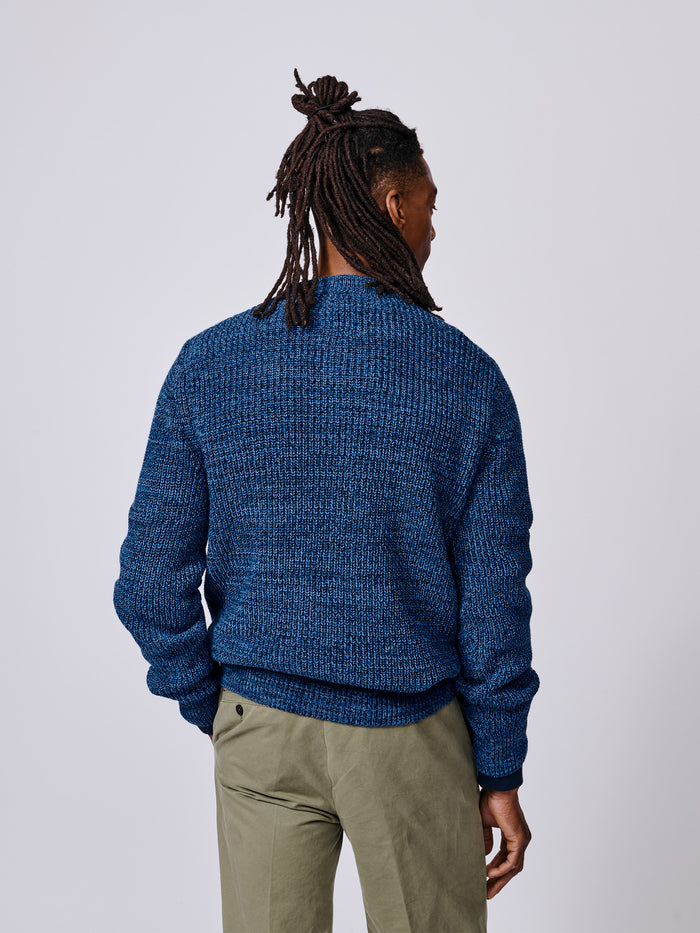 Aubin Blue Twist Martin Cotton Ribbed Crew Neck | Crew Neck