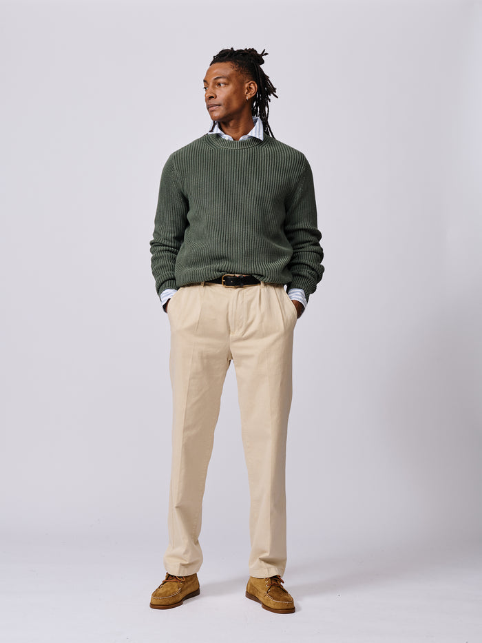 Aubin Khaki Martin Cotton Ribbed Crew Neck | Crew Neck